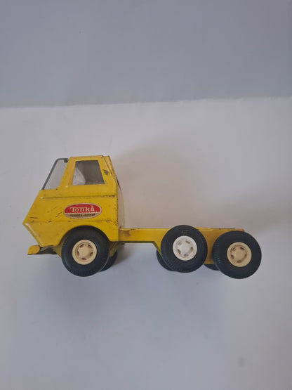 Vintage 1970's Yellow Tiny Tonka Toy Pressed Steel Semi Tractor Truck Cab - made in Canada