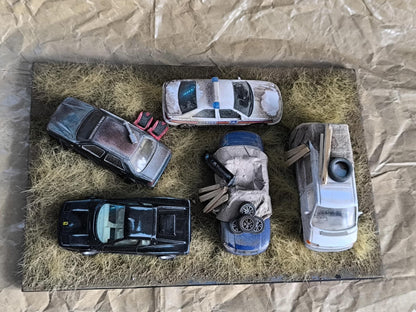 Handmade 1:43 Scale Scrap Yard Diorama – Weathered Car Display, Perfect Gift or DIY Project