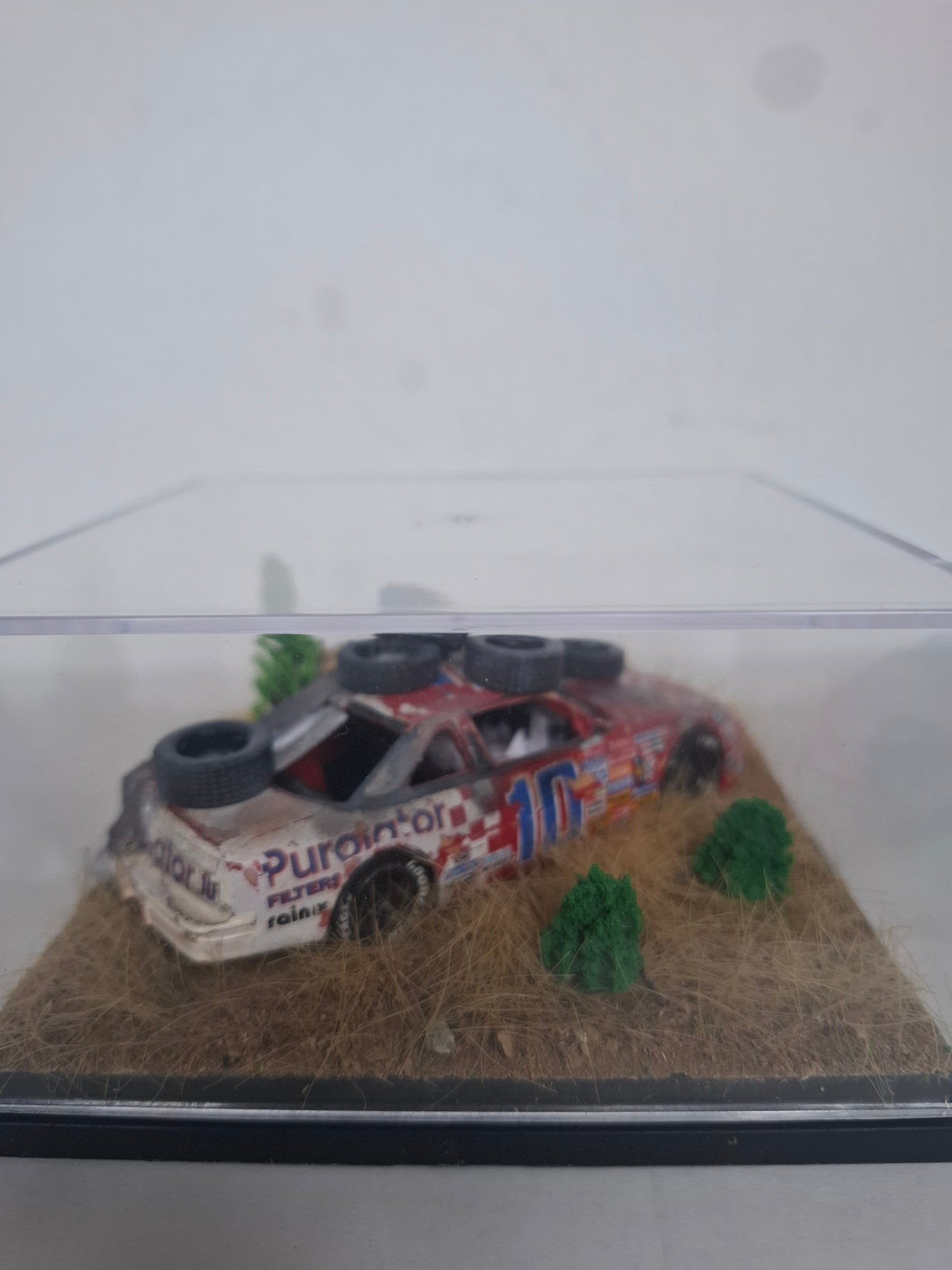 Handmade 1:43 Scale Diorama: Derrike Cope's 1990 Daytona 500 Winner | #10 Purolator Chevy Lumina Diecast Model in Acrylic Display Case