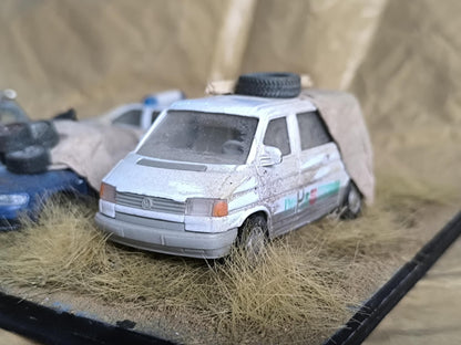 Handmade 1:43 Scale Scrap Yard Diorama – Weathered Car Display, Perfect Gift or DIY Project