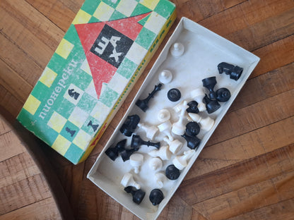 Vintage 1985 Soviet Pioneer Chess Set – Small Plastic Chess with Cardboard- Board Complete in Box
