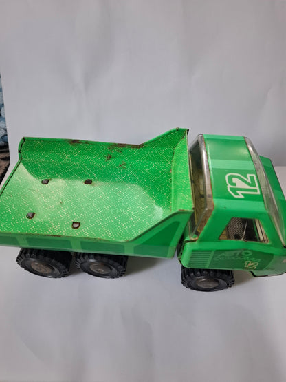 Vintage Big Children's Metal Tin Toy Green Dump truck Ural USSR Nr.12