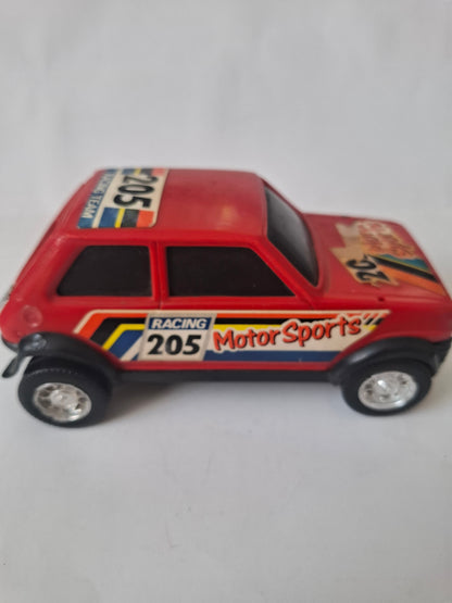 Vintage Renault 5 Rally Car Plastic Model – Red – Race #205