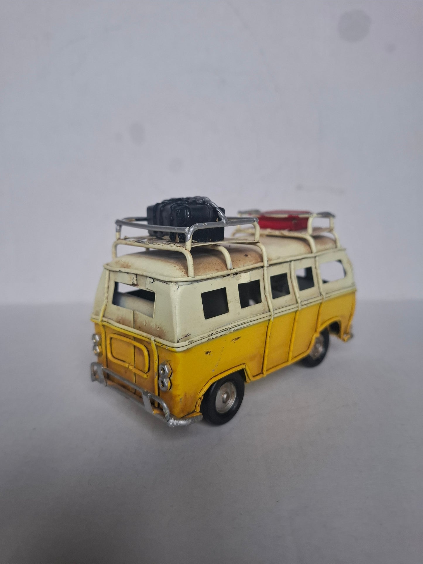 Vintage Yellow Metal Bus Model | Handmade Retro Camper Van Decor | Classic T1 Split Window Display Ornament | Hippie Surf Van Gift