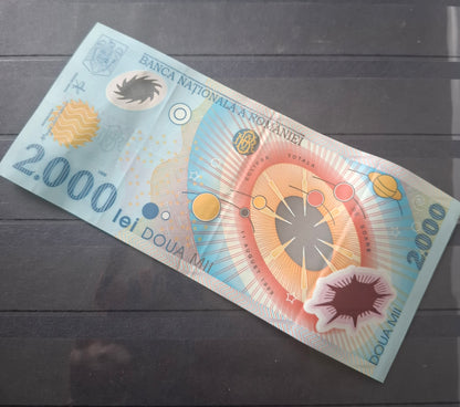 Romania 2000 Lei 1999 Polymer Banknote EF/XF Pick P-111a Solar Eclipse Commemorative