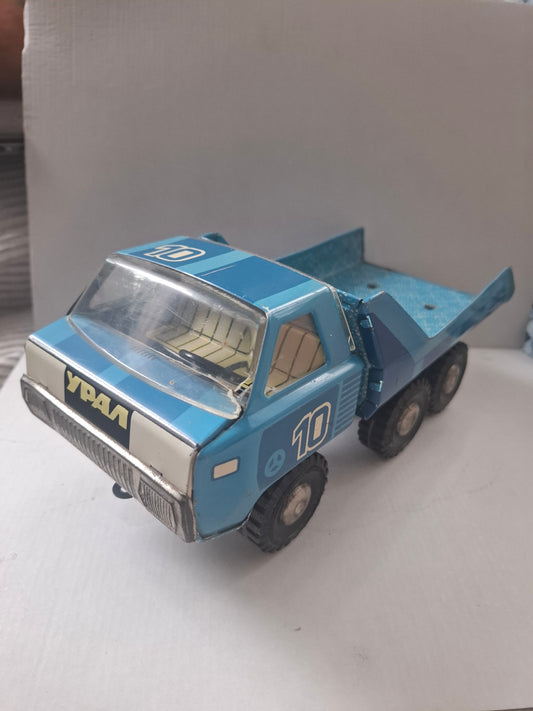 Vintage Big Children's Blue Metal Tin Toy Green Dump truck Ural USSR Nr.10
