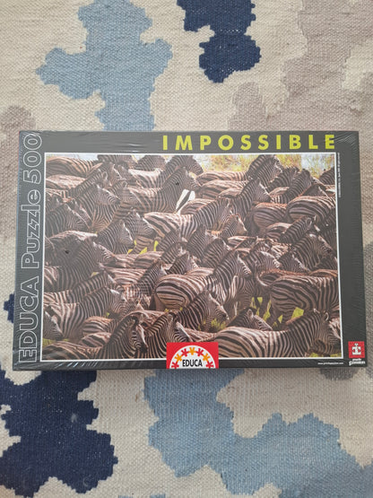 Educa 500-Piece Jigsaw Puzzle – Herd of Zebras – Impossible Series – New Sealed (2009)