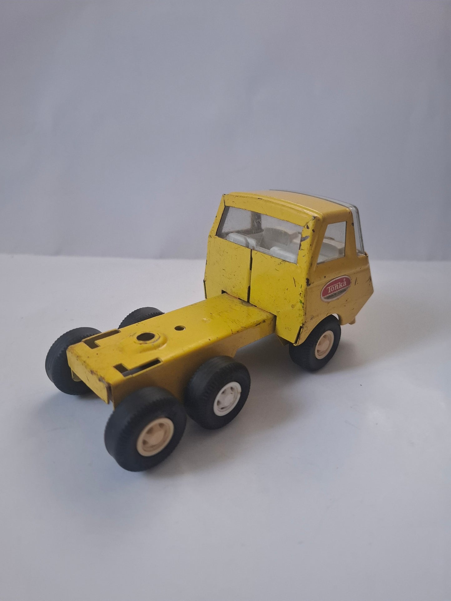 Vintage 1970's Yellow Tiny Tonka Toy Pressed Steel Semi Tractor Truck Cab - made in Canada