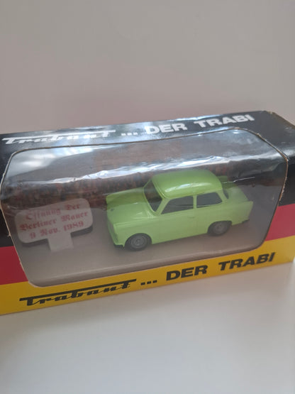 Trabant Trabbi model green in front of Brandenburg Gate "Opening of the Berlin Wall 1989"