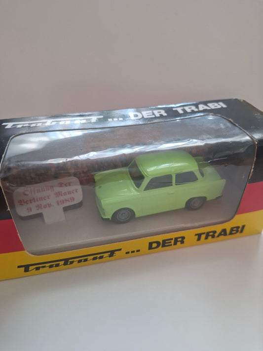 Trabant Trabbi model green in front of Brandenburg Gate "Opening of the Berlin Wall 1989"